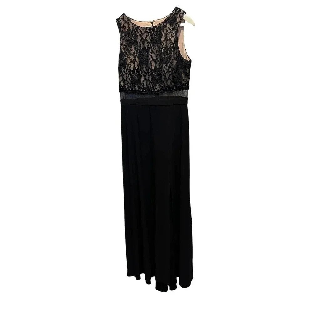 Nightway Women's Black Lace Mock Two-Piece Slit Gown Dress Size Plus 14 - Picture 3 of 8